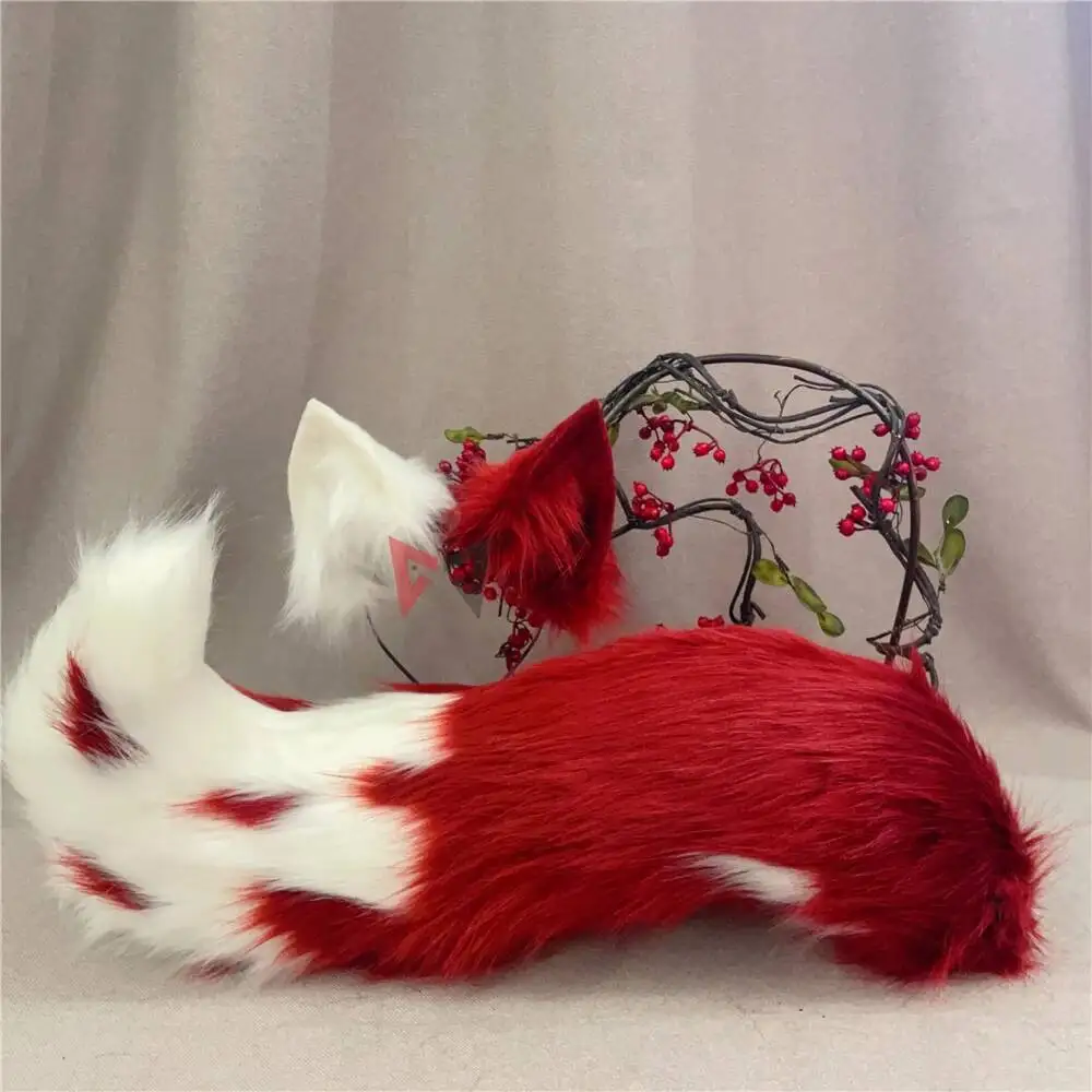New Hand Made Work Halloween Blond Red Wolf  Wolves Ears Hairhoop Headwear Tail  Black Green Costume Accessories Custom Made