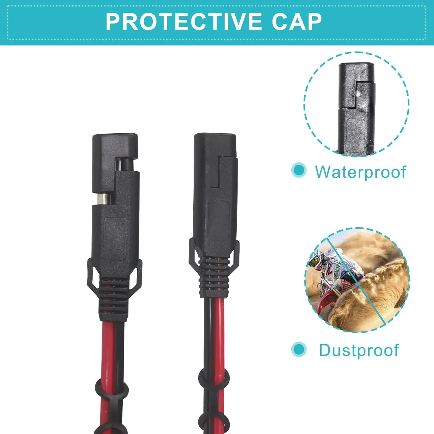 سلك تمديد عالي التحمل 16AWG 12FT مع SAE 2Pin قطع الاتصال السريع ومحول عكسي قطبي لشاحن الخدع الشمسي #6