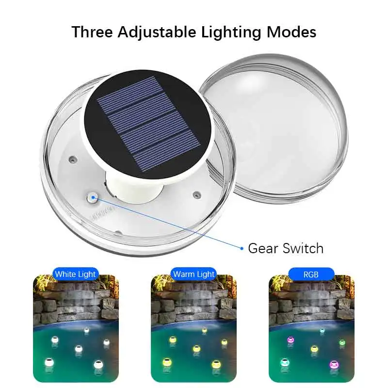 Solar Floating Pool Light for Pond Spa Waterfall Fountain 3Color Changing Modes Shatterproof Shell High Capacity Recharg