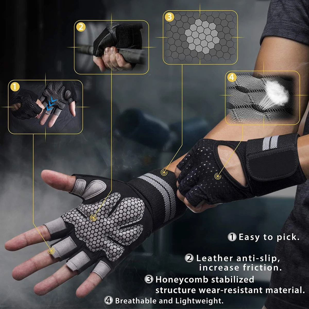 Weight Lifting Gloves Men And Women Workout Gloves With Wrist Wraps Support For Gym Training Full Palm Protection For Fitness