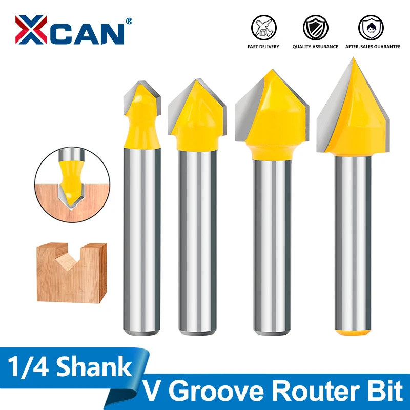XCAN 1pc 1/4 Shank V Groove Router Bit 60 90 Degree V-shaped Milling Cutter Woodworking Router Bit for MDF Hardwood