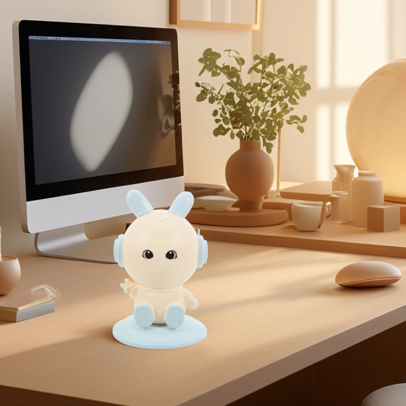 

Rotating Blue Bunny Pen Holder Cute Pencil Case Makeup Brush Holder Desk Accessories Women Office Aesthetic Utensil Caddy