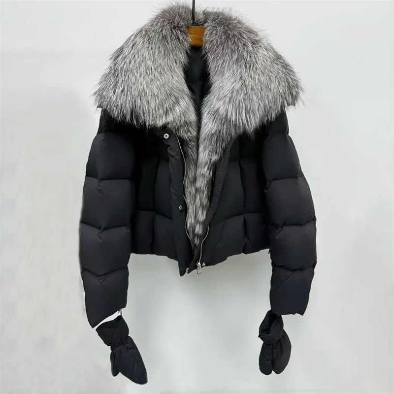 Dames winterdonsjack Nieuwe afneembare donsjassen met vossenbontkraag voor de winter 2025, winddichte en warme dikke jas met opstaande kraag