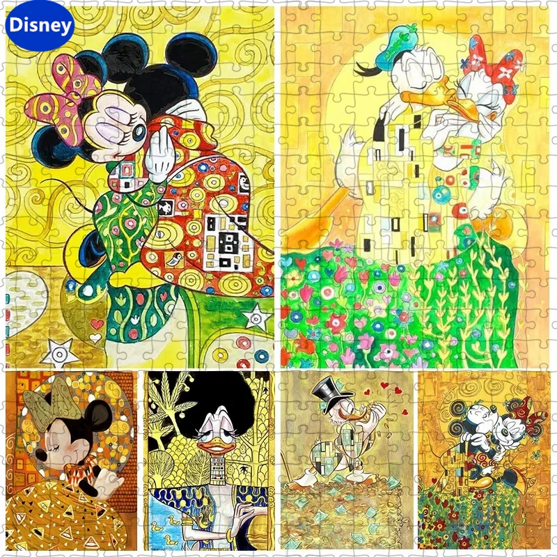 Oleisty Disney Mickey Mouse Cute Cartoon Puzzle 300/500/1000 sztuk drewniany ręcznie robiony gra Puzzle zestaw podarunkowy