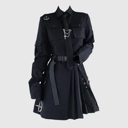 Ruibbit plisowana spódnica kobiety księżyc nadruk liter Gothic Vintage czarna spódnica garnitur z długim rękawem Punk Harajuku ciemność Goth 4XL