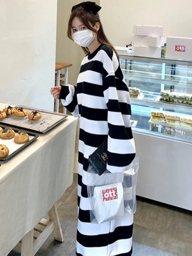 Gonna da donna a righe foderata in Fce vestibilità ampia Dr Gonna lunga comoda casual Sle Inverno Nuovo arrivo Colore Blo Design