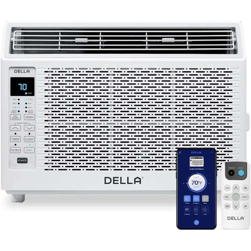 Energy Saving Window Air Conditioner,AC Unit with WIFI Smart Controls, Remote, Dehumidifier, Fan, Reusable Filter, Easy Install