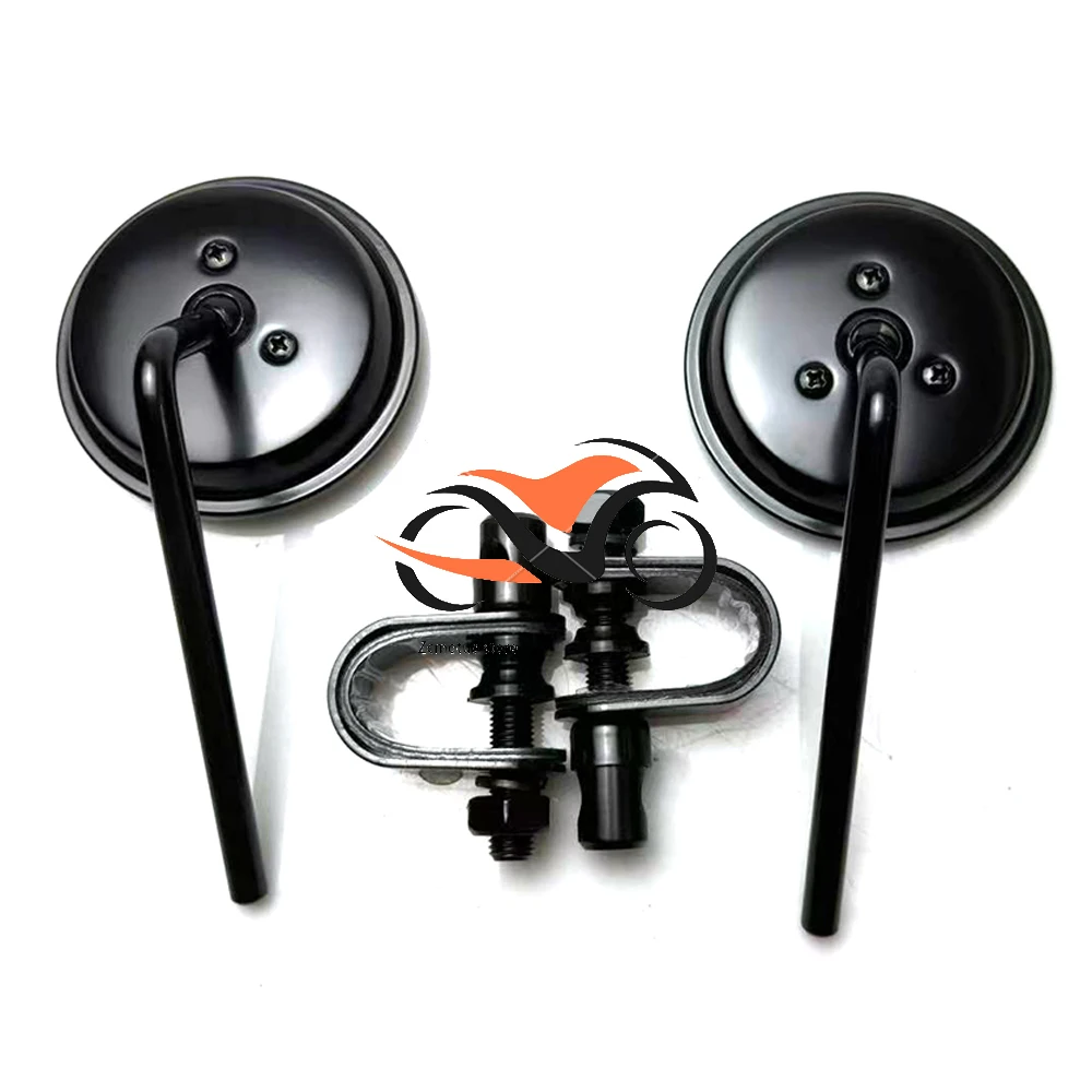 Par de espelhos retrovisores para guidão de motocicleta, redondos, convexos, 22-25mm, preto, retrô, para harley honda chopper cruiser cafe racer