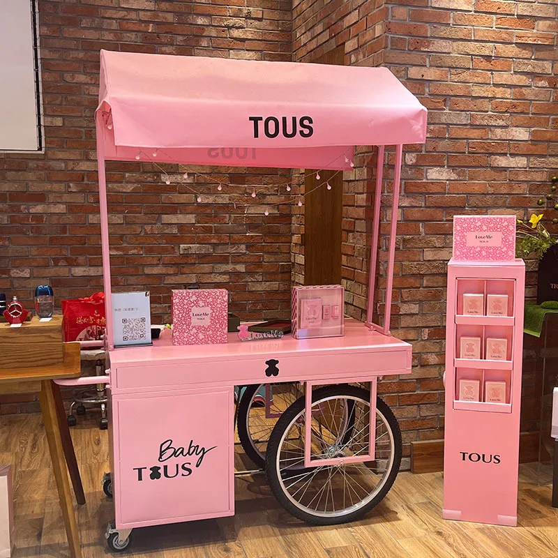 Customized wrought iron booth car, movable night market outdoor promotion dining car market float
