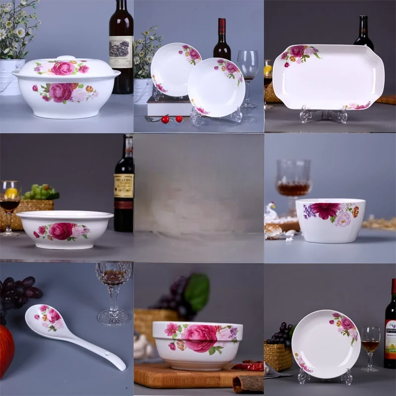 

Home Use Porcelain Bowl Plate Rose Flower Pattern Free Combination Simple Style Bone China Soup Bowl Noodle Bowl Large ...