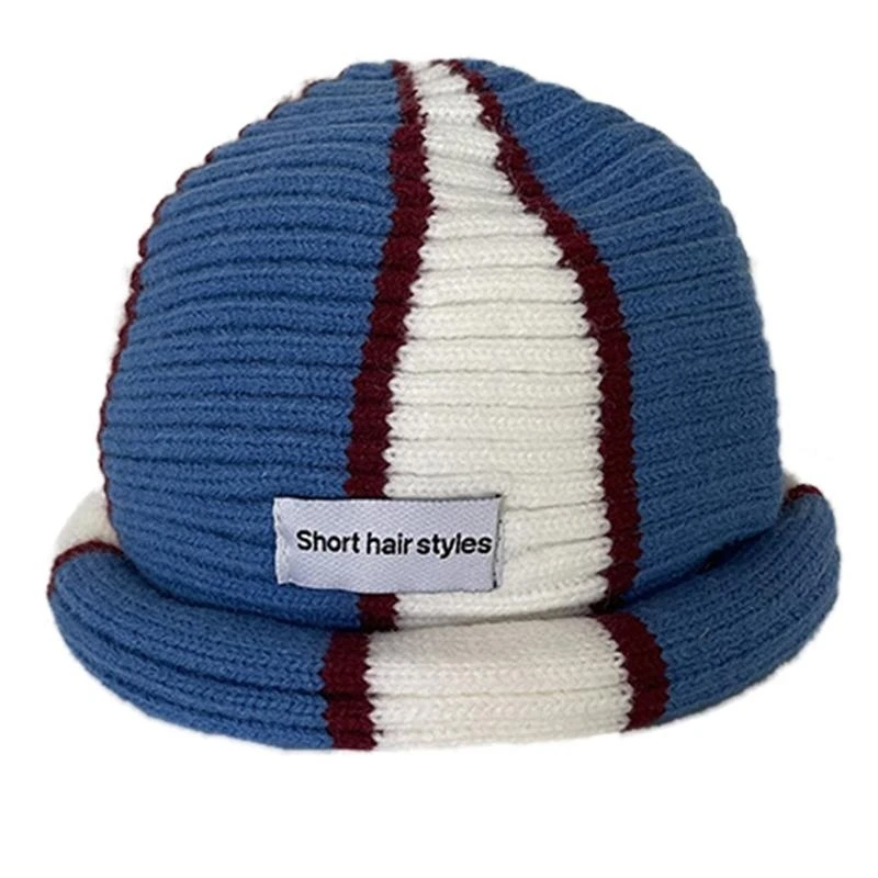 الكورية الأزياء مخطط جولة محبوك قبعة الشتاء قبعة صغيرة محبوكة توالت الكفة ميناء القبعات قبعة سكولي كاب في الهواء الطلق #1