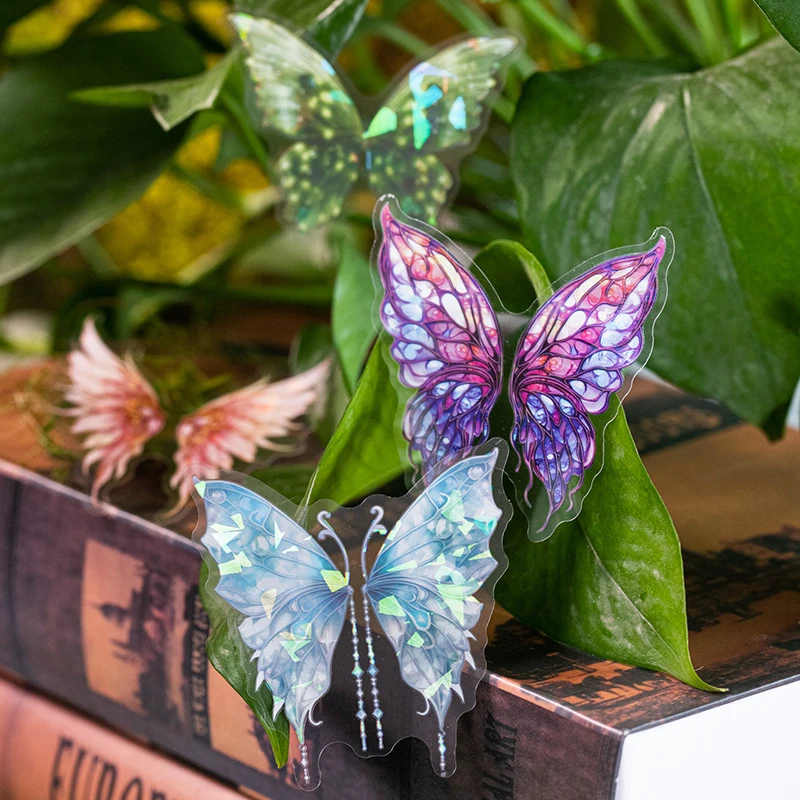 10pcs/pack Colorful Fairy Wings Theme Stickers, Shimmering Iridescent Wing Patterns & Self-Adhesive, for Journal DIY