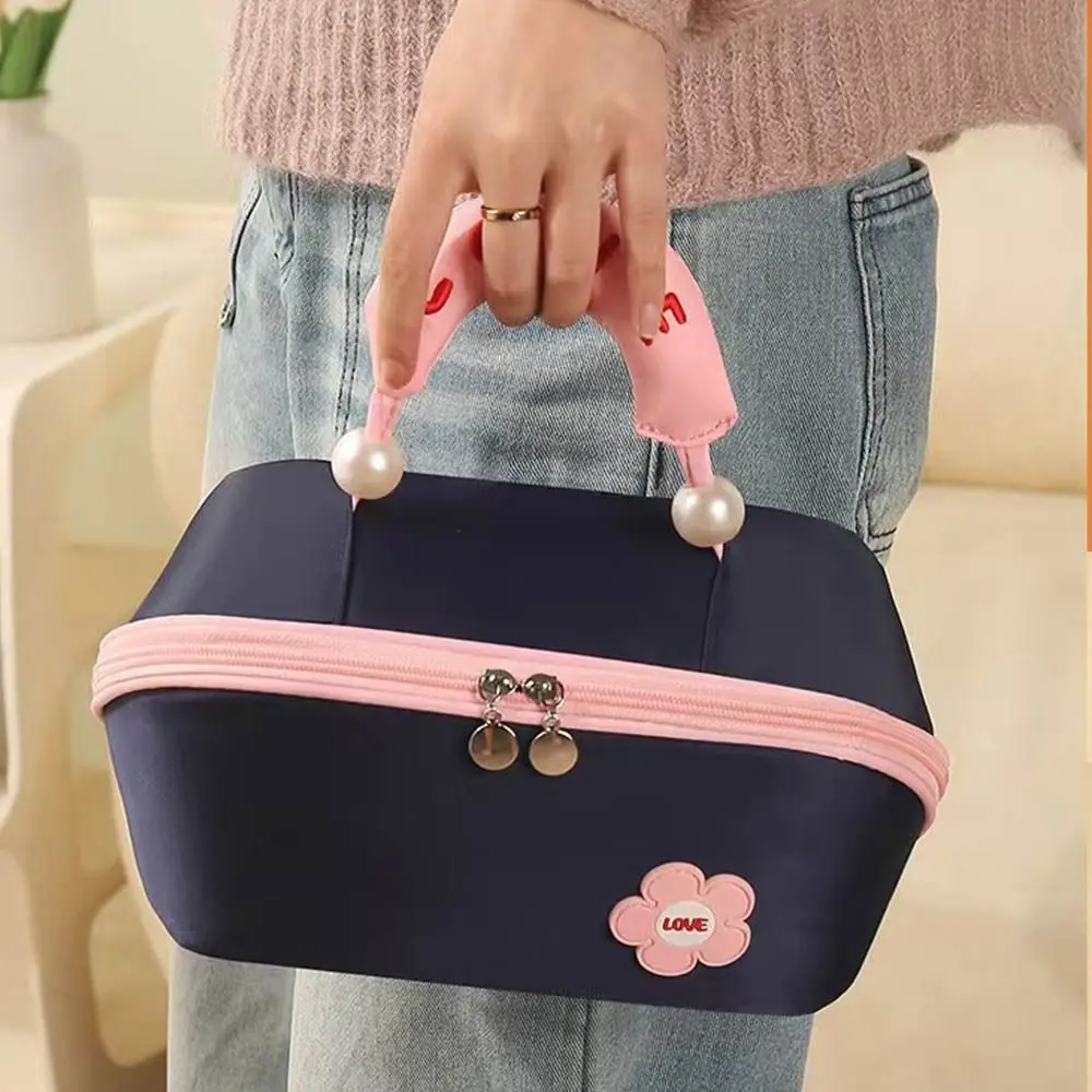 

Fashion Large Capacity Cloud Pillow Makeup Bag Double Zipper Dustproof Wash Bag Storage Bag Pearl Handheld Cosmetic Bag Women