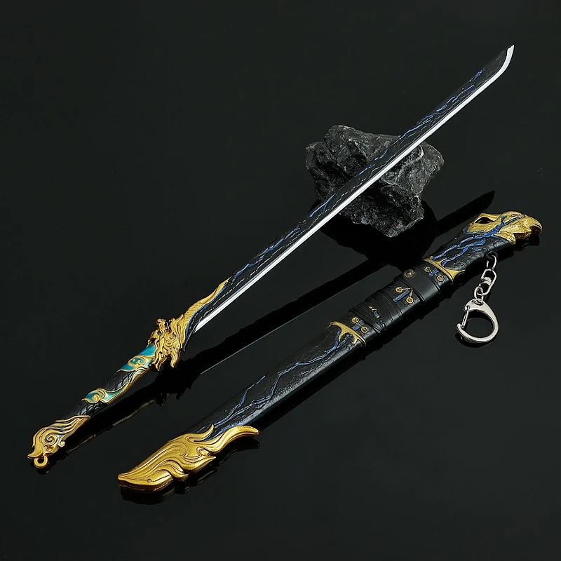 Naraka de 28cm/11,02 pulgadas: cuchillo antiguo Bladepoint negro y dorado con vaina, periféricos de juego samurái, juguete artesanal, espada, modelos de armas
