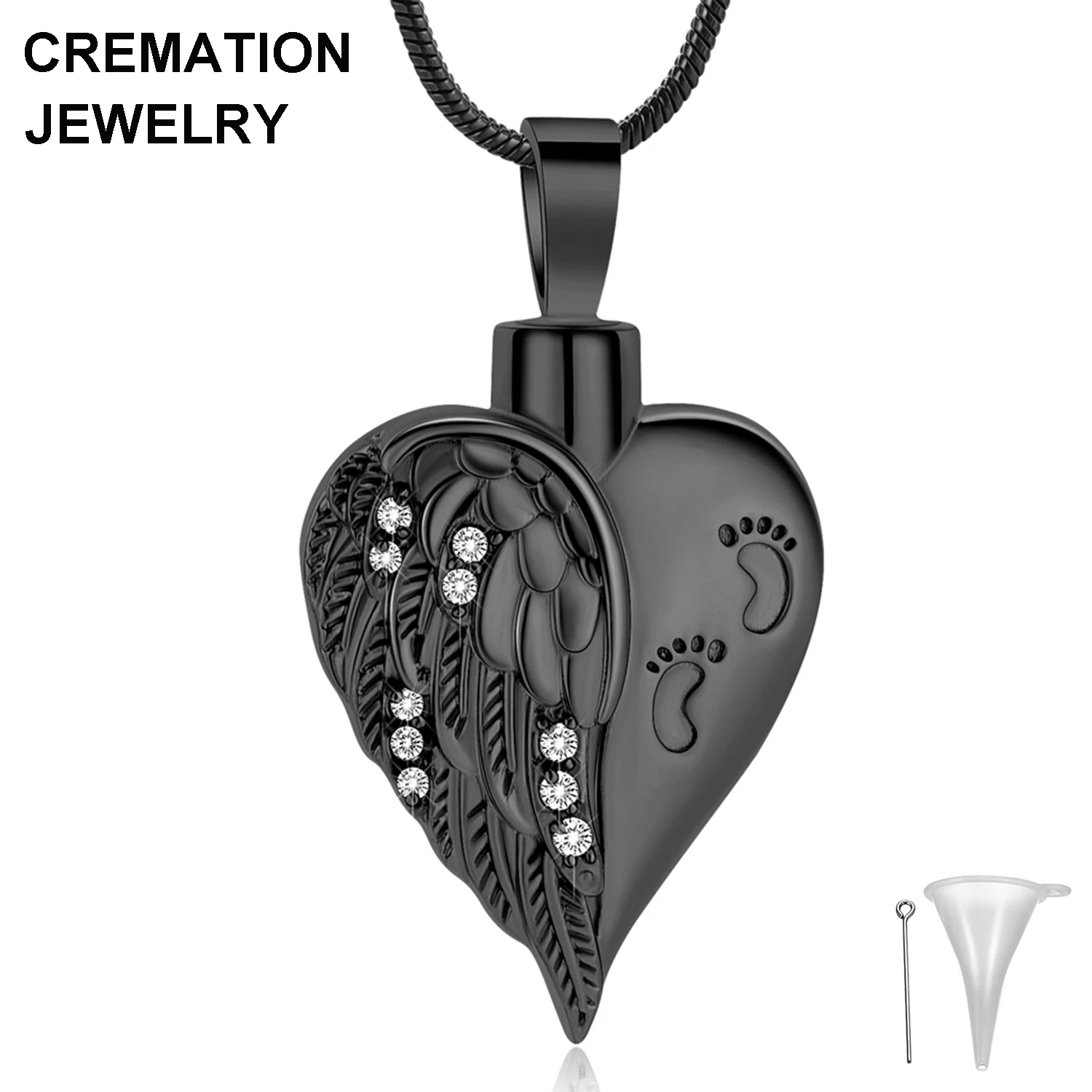 Wholesale Love Heart Shape Urn Necklace with Baby Footprint 316L Stainless Steel Angel Wing Heart Ash Cremation Pendant Necklace