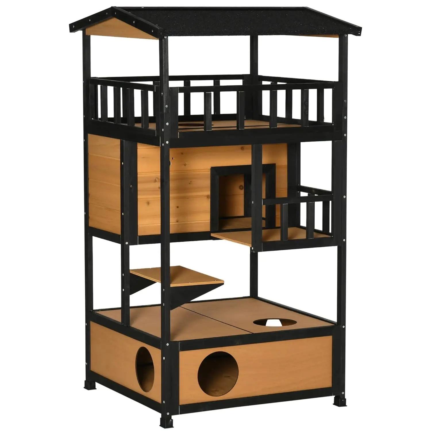 

Wooden Cat Shelter Waterproof Roof Escape Doors Multi Platforms 29.75x29.5x54, Customized