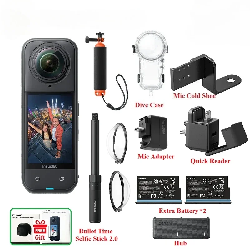 

Водонепроницаемые датчики 15 м, 1/1,28 дюйма, 8K, 360 HDR, видео, 72 МП, фото, 4K60fps, однообъектив, спортивная камера Insta 360 X 5 в наличии Insta360 X5