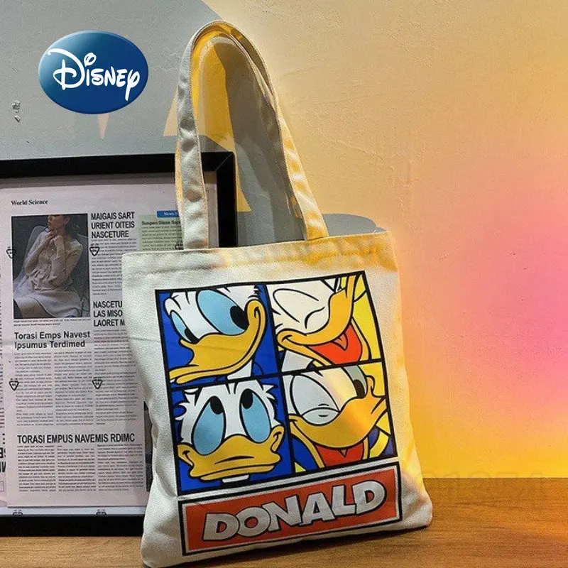 Disney Donald Duck New Canvas Bag Cartoon Fashion Women's Handbag Large-capacity Printing Multi-functional Travel Storage Bag