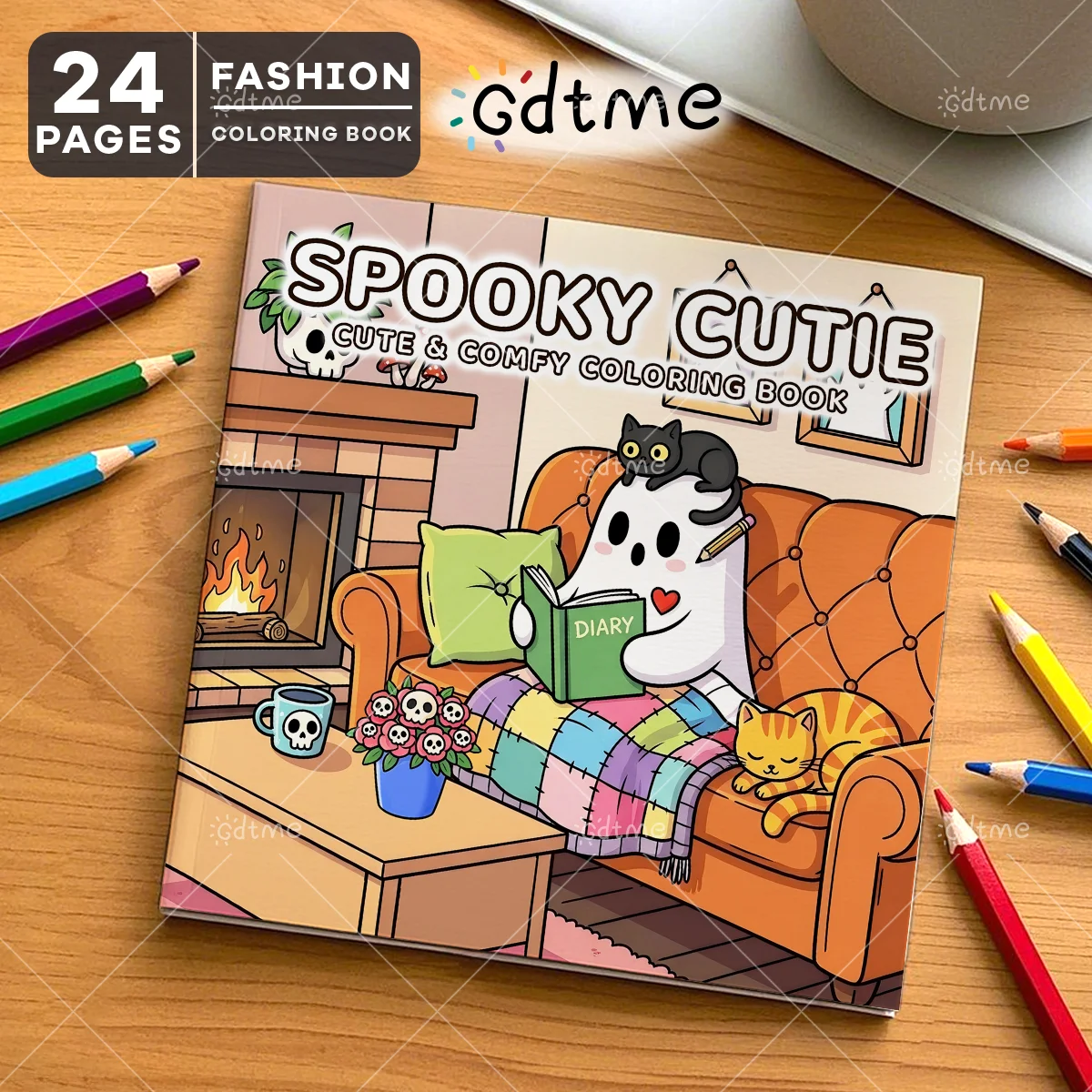 SPOOKY CUTIE Malbuch für Erwachsene, 24 Seiten, niedliche und gemütliche Muster, Stressabbau, Zeitvertreib, DIY-Malerei, Zeichnen, Kunst – Detail 1
