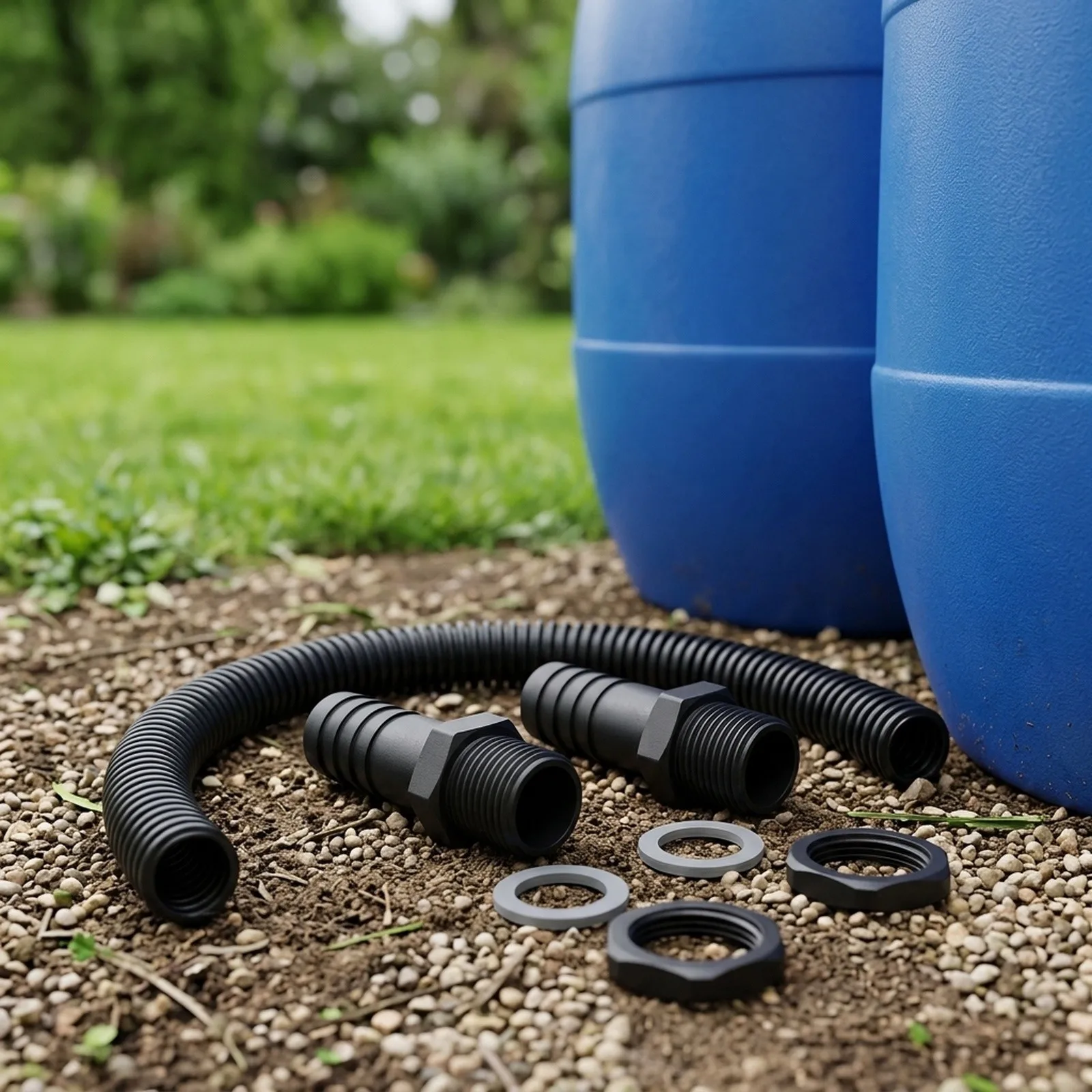 Pipe Extension Assembly for Rainwater Butts with 50cm Length and 3/4 Thread Fittings to Connect Two Storage Units