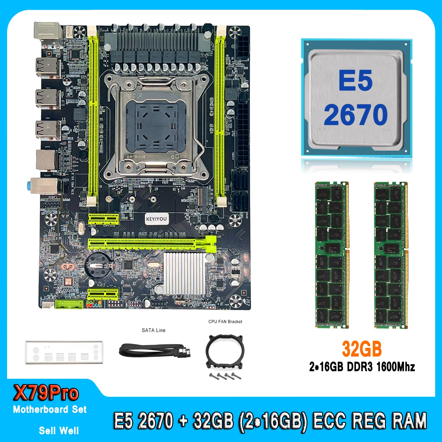 

X79 Motherboard Xombo Kit Set LGA 2011 Xeon E5 2670 CPU DDR3 32GB (2PCS*16GB) 1600MHz Memory E5 2670 Computer Motherboard