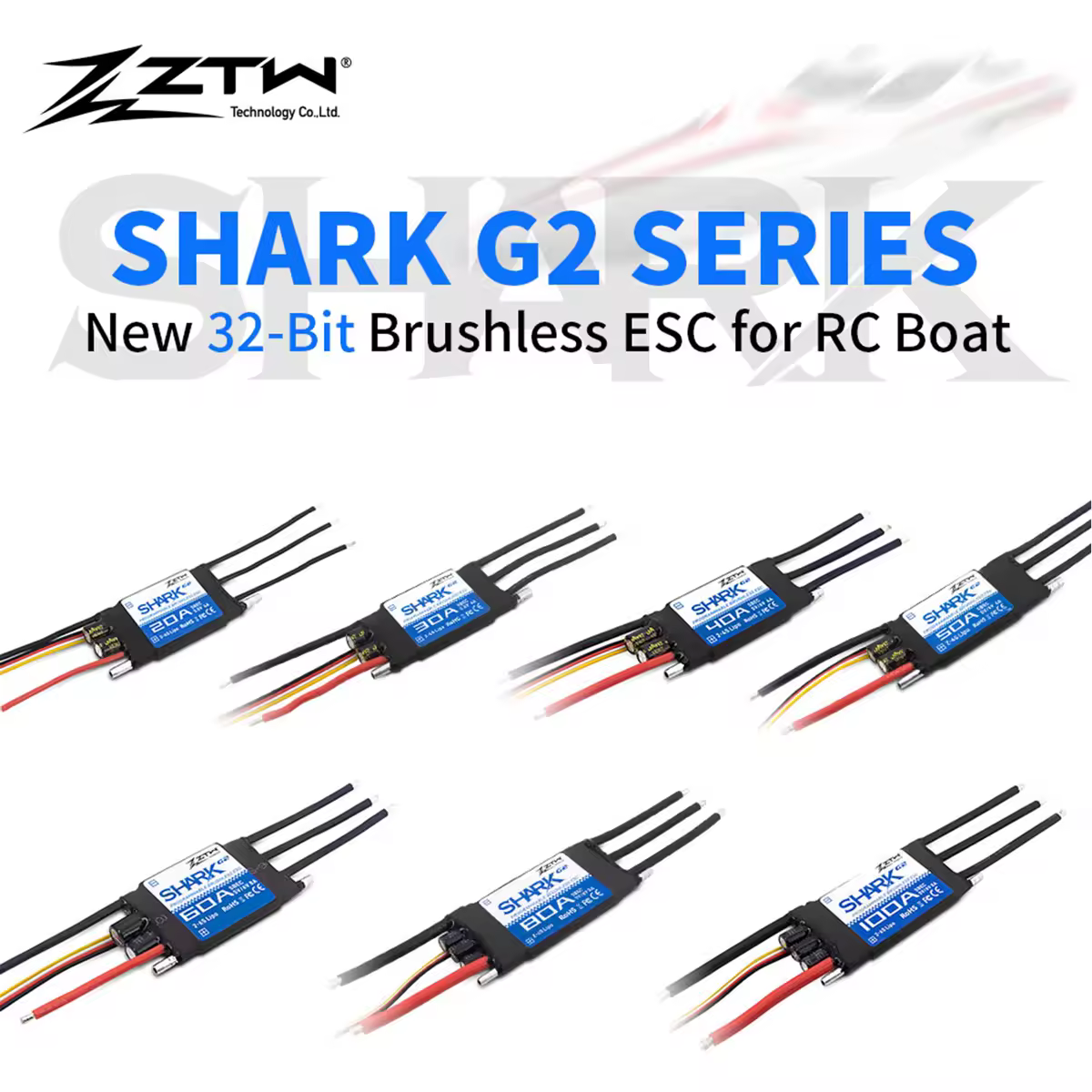 ZTW ESC Shark 20A/30A/40A/50A/60A/80A/100A G2 Switching BEC 5V/6V 8A regolatore di velocità Brushless bidirezionale a 32 Bit per barca RC