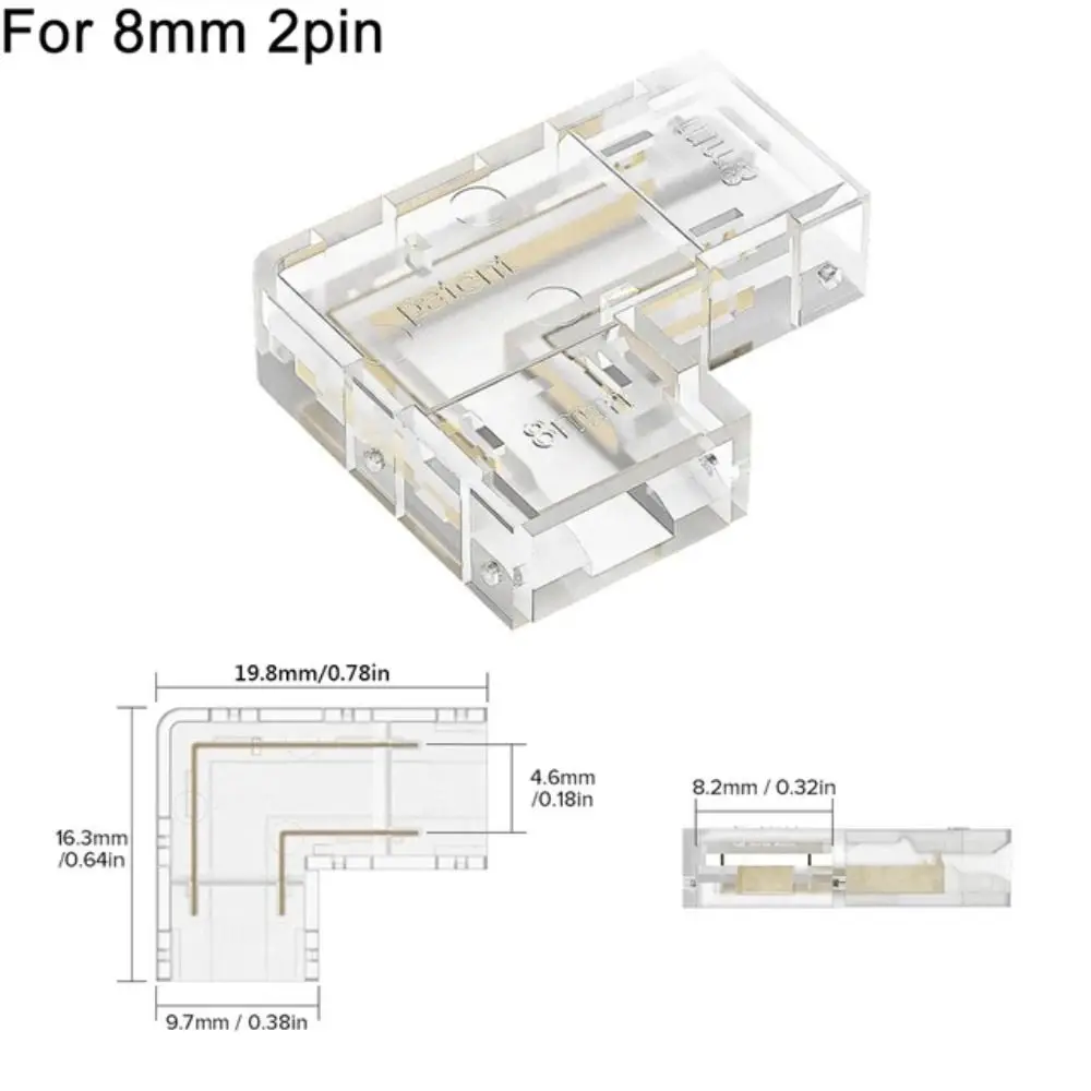 90 Degree COB LED Connectors 5/8/10mm Solderless Transparent L Shape Cover Connectors For CCT FCOB RGB Strip Lights