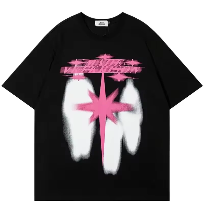 Oversized Six Pointed Star T Shirt Red Cotton Tee With Hexagram Print We Are God Graphic Streetwear Top Short Sleeve