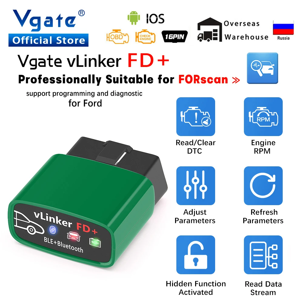 

Vgate vLinker FD ELM327 Bluetooth 4.0 FORScan For Ford wifi ELM 327 OBD2 Car Diagnostic OBD 2 Scanner J2534 MS CAN Auto Tools