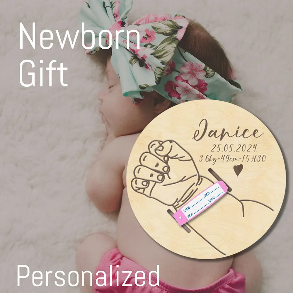 

Personalized Wooden Birth Bracelet Support Custom Maternity Bracelet Keepsake Card Engraved Bracelet Holder Welcome Baby Gift