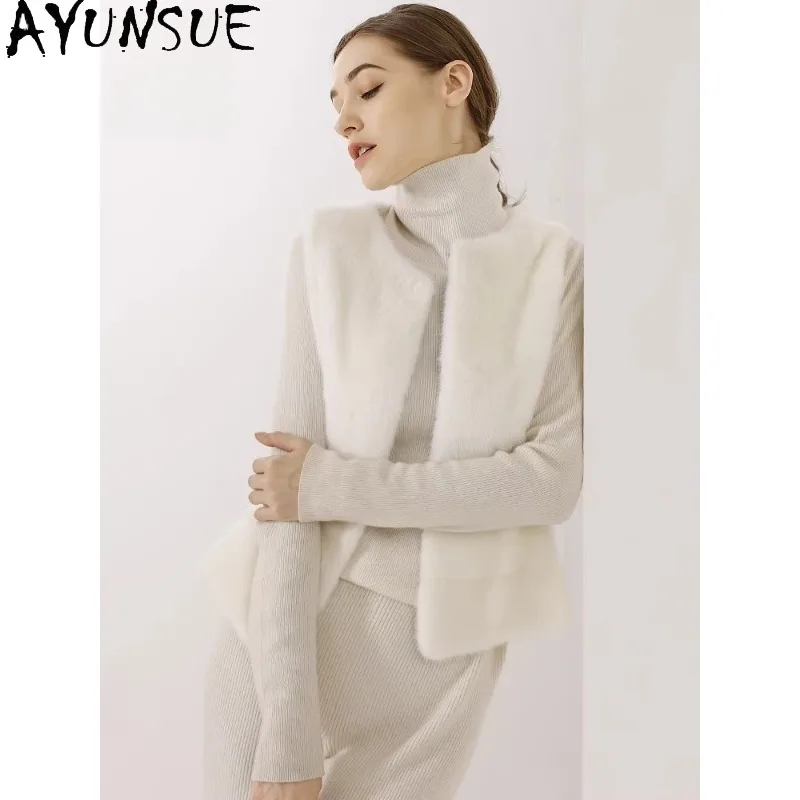 AYUNSUE Fur Vest Woman Real Fur Coat Woman Winter Coats for Woman White Fur Jacket Fashion Luxury Women Clothing Шуба Женская