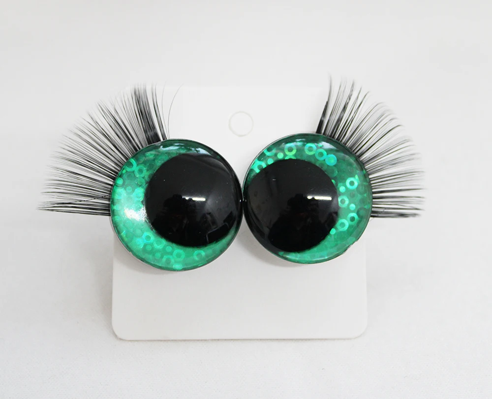 masckaszem 100pcs  12mm 14 16 18 20 25 30mm  New Cartoon 3D glitter toy safety eyes  with  black eyelash tray for doll -Q11