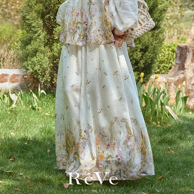 2025 New Arrival Spring/summer Women Casual Loose Floral Print A-line Skirt Good Quality Elastic Waist Ankle-length Skirts T249