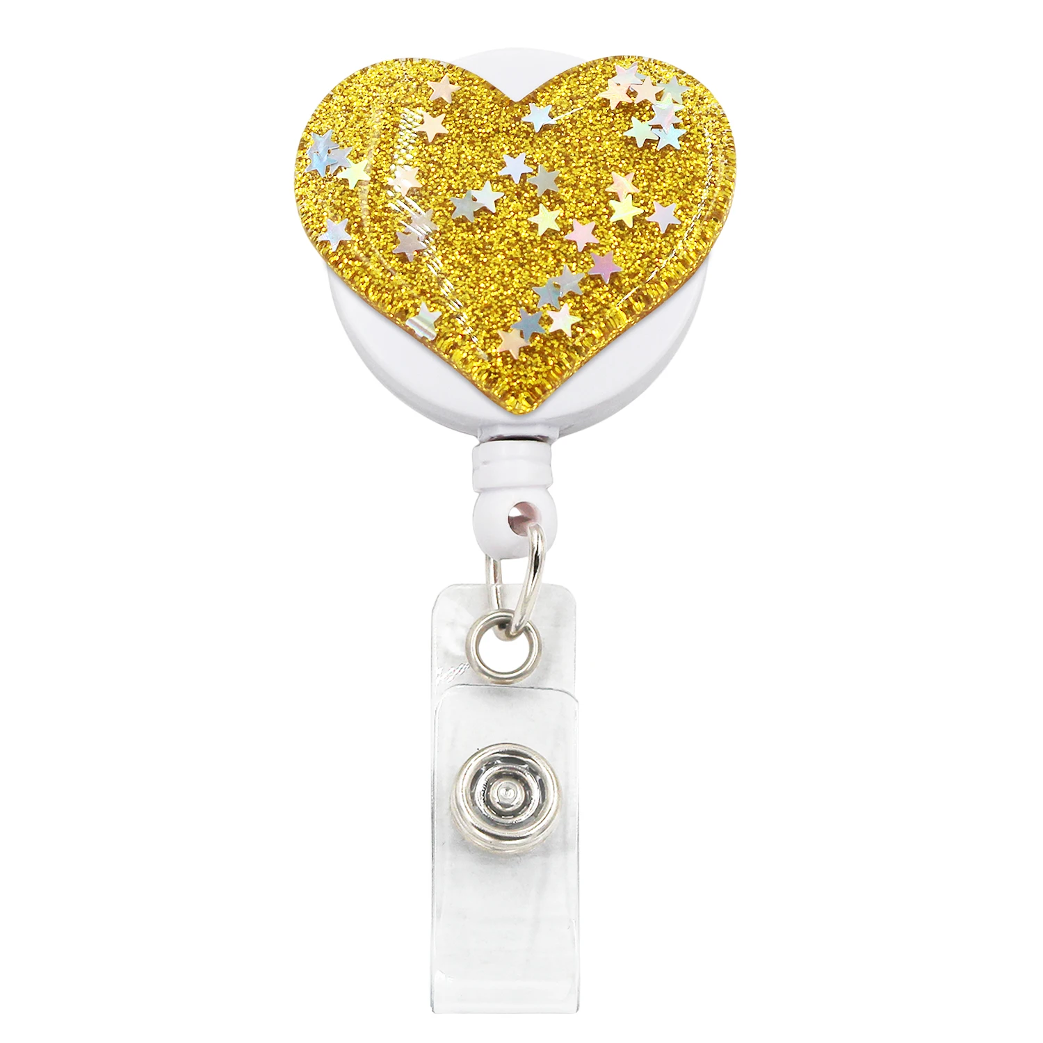 4pcs Lot Bling Heart Retractable Badge Clip Pull ID Card 3D Badge Holder For Nurse Student Hospital Office Card Holders