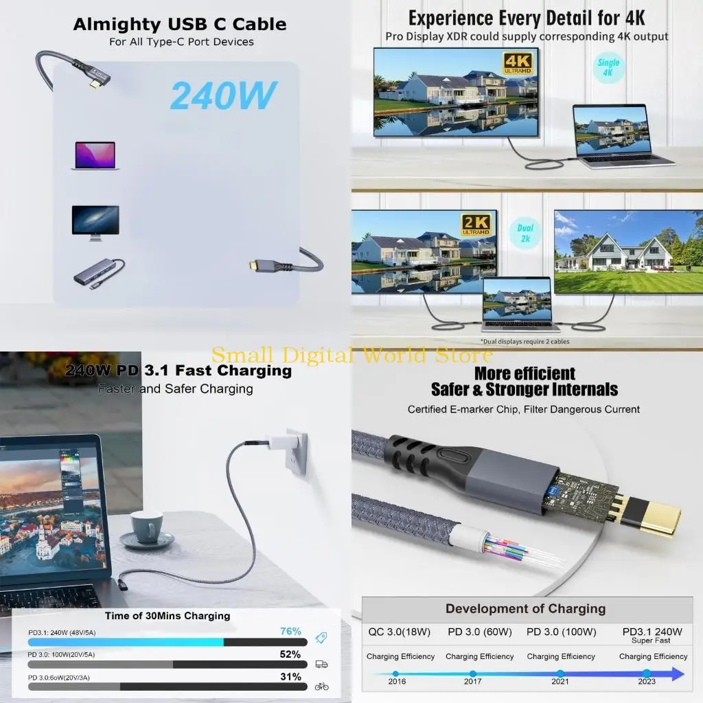 77UB Straight Head USB C Extension Cable Wire Supporrt 240W Fast Charging
