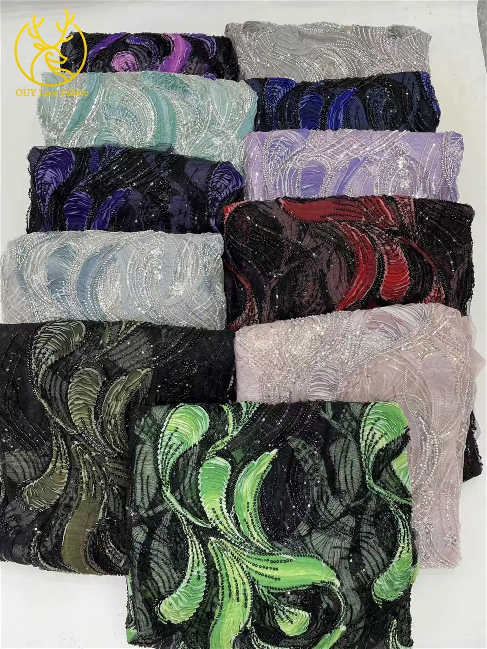 قماش دانتيل ترتر أفريقي عالي الجودة لعام 2025 قماش شبكي مزخرف مطرز بالخرز لفستان حفلات الزفاف 5 ياردات