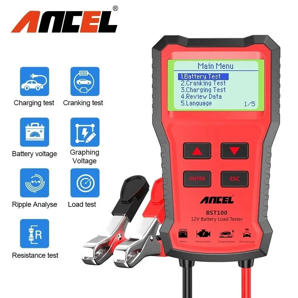 ANCEL BST100 Car Battery Tester 12V Battery System Analyzer Charging Cranking Test Circuit Tester Scanner Tool for Motorcycl