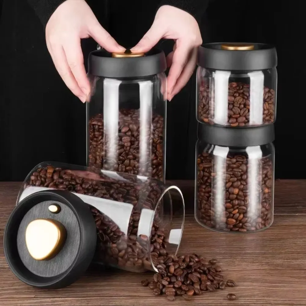 Economic 500ml Vacuum Sealed Jug Coffee Beans Glass Airtight Canister Food Grains Candy Keep Fresh Storage Kitchen Accessories