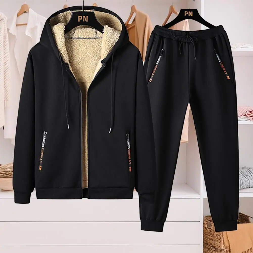 Men Sets 2024 New Winter Autumn Men's Casual Clothing Solid Color Hoodie 2 Piece Set Zipper Sweatshirt Sweatpants Tracksuits