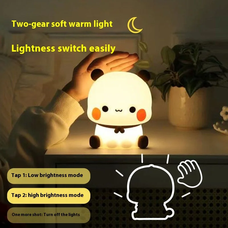 Kawaii Bear Panda Bubu And Dudu Led Night Light Lamp Cute Cartoon Nightlight Animal Bedroom Decorative Living Room Dolls Gifts