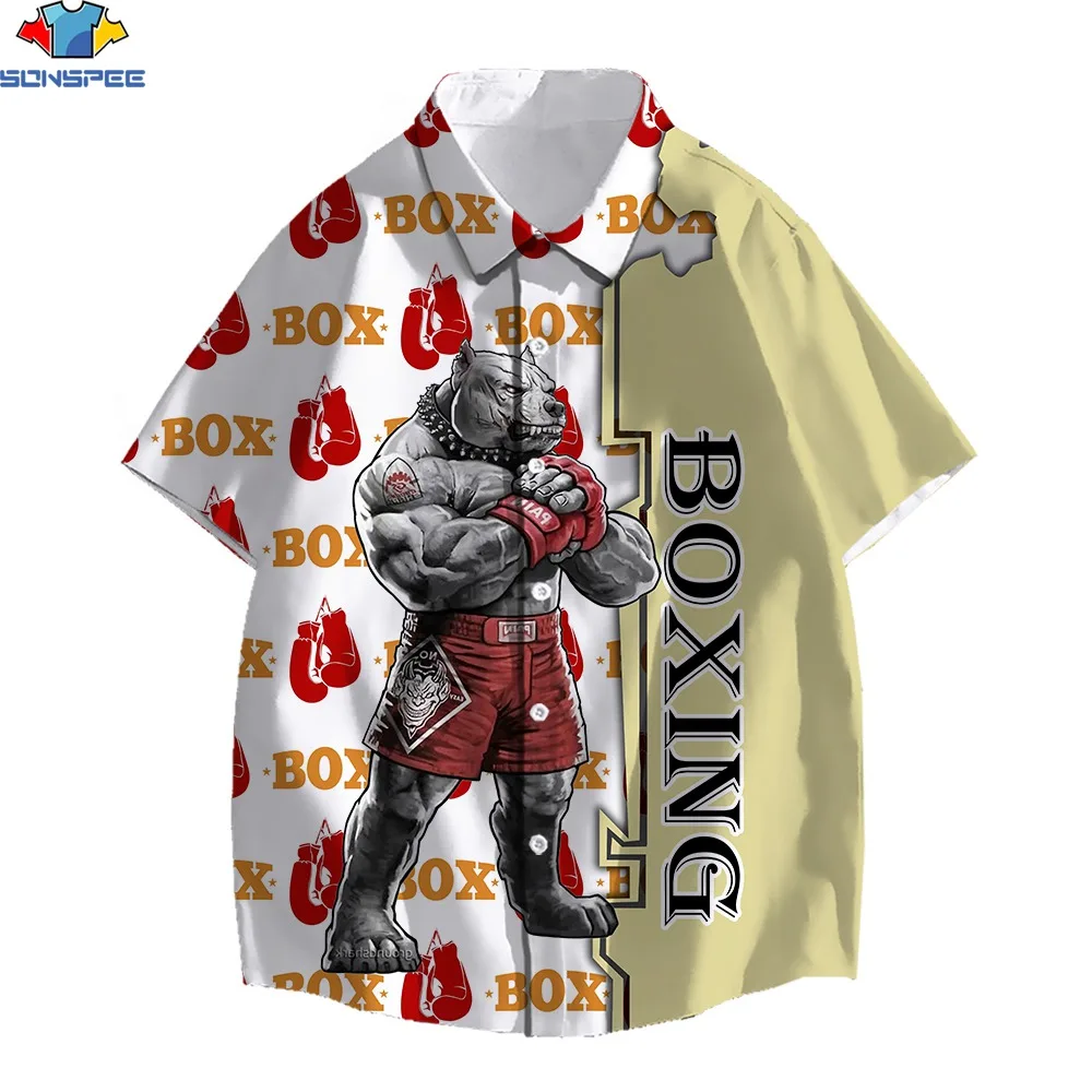 SONSPEE 3D Print Beach Vacation Hawaii Shirt New Men Boxing Gloves Fighting Muscle Funny Animal Harajuku Street Casual Shirt Top