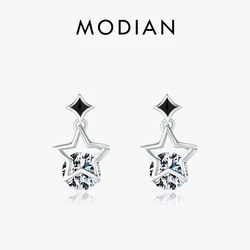MODIAN Real 925 Sterling Silver Stars Sparkling CZ Stud Earrings Original Enamel Ear Studs For Women Hypoallergenic Fine Jewelry