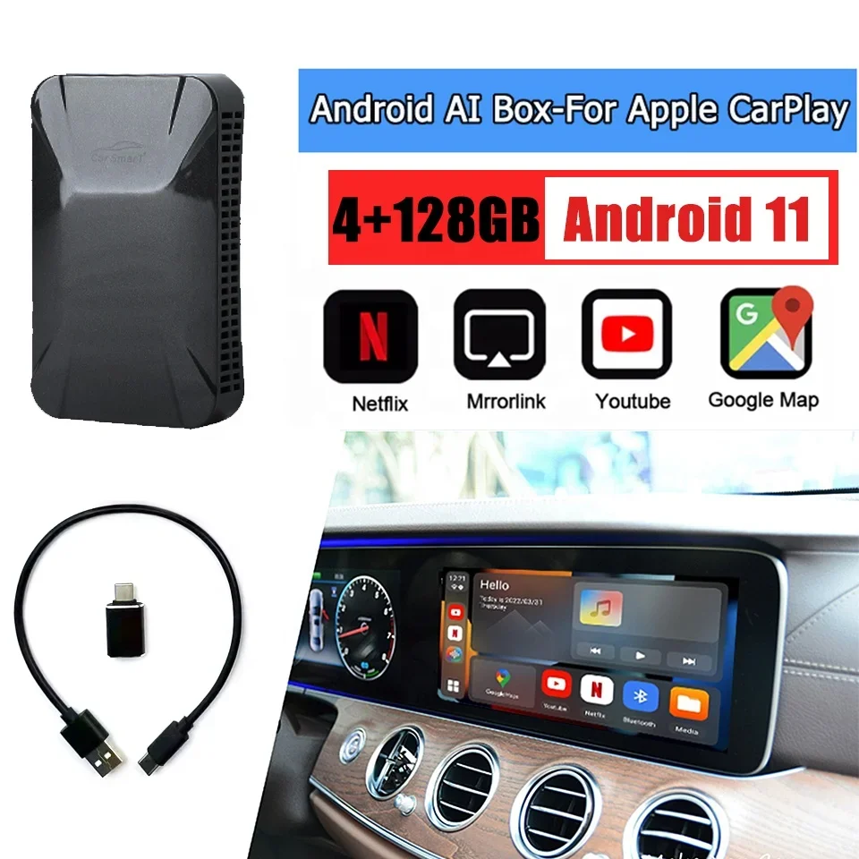 4+128GB CarPlay YouTube Android Video AI box Universal for Mercedes W213 W223 A6 A8 VW Land Rover  Jeep Maserati