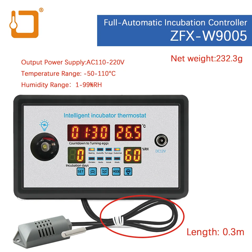 

ZFX W9005 Intelligent Thermostat AC110 220V LED Display Incubator Controller 360 Automatic Egg Rotation Temperature and Humidity