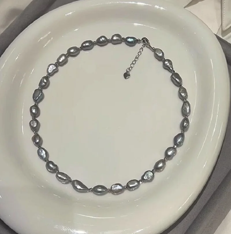 

Gorgeous 10mm South Sea Gray Baroque Pearl Necklace18" 925s