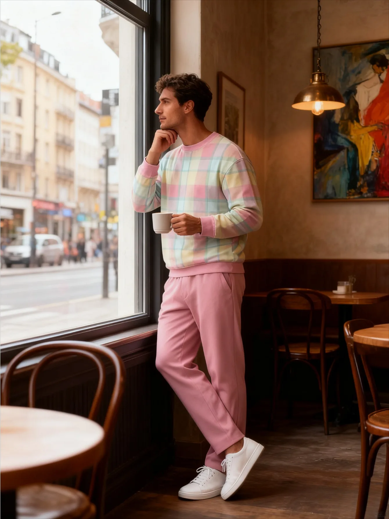 طقم بغطاء للرأس عصري مطبوع رقميًا للرجال مكون من قطعتين