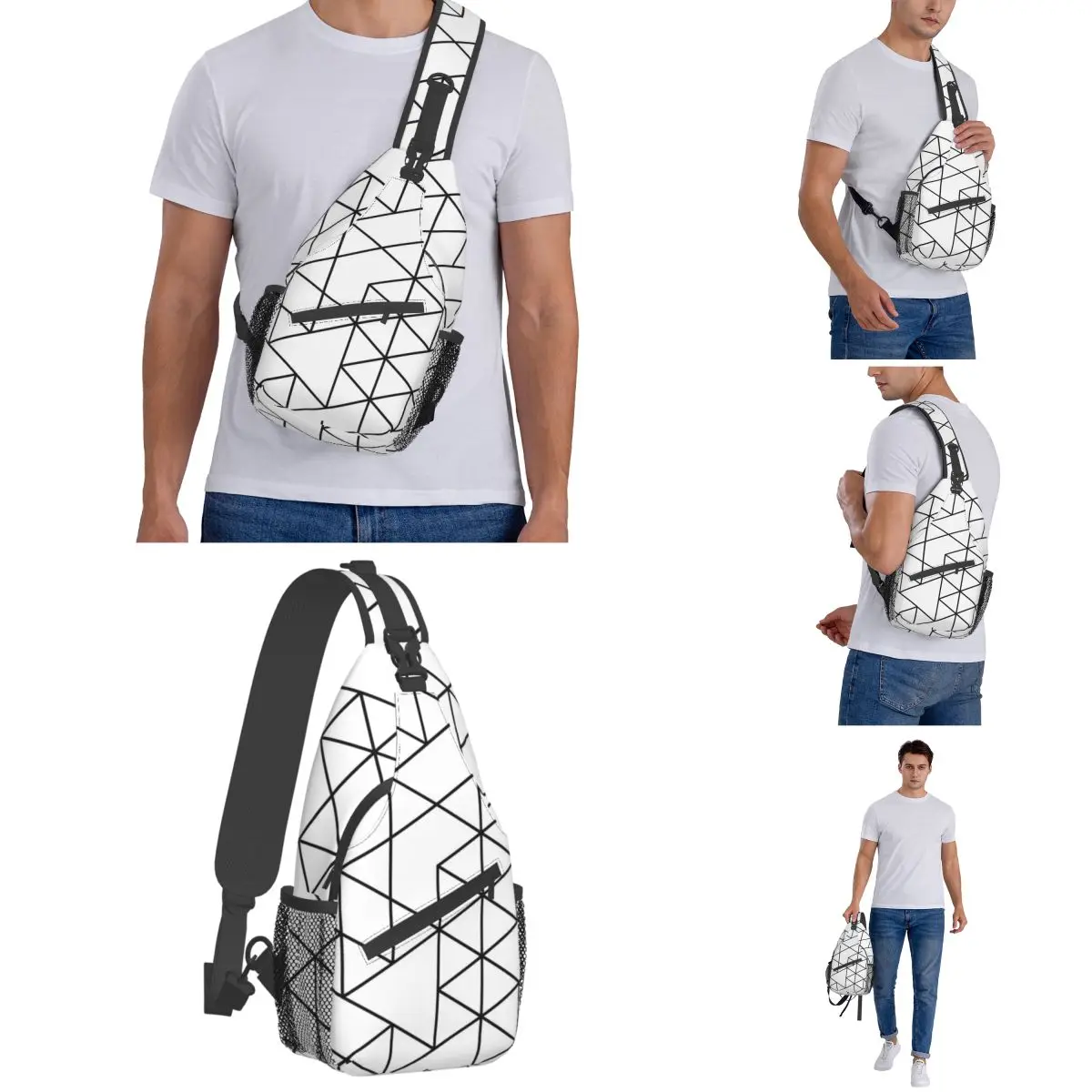 Triangles Black White Sling Bag Chest Crossbody Shoulder Backpack Outdoor Sports Daypacks Modern Scandinavian Men Women Pack