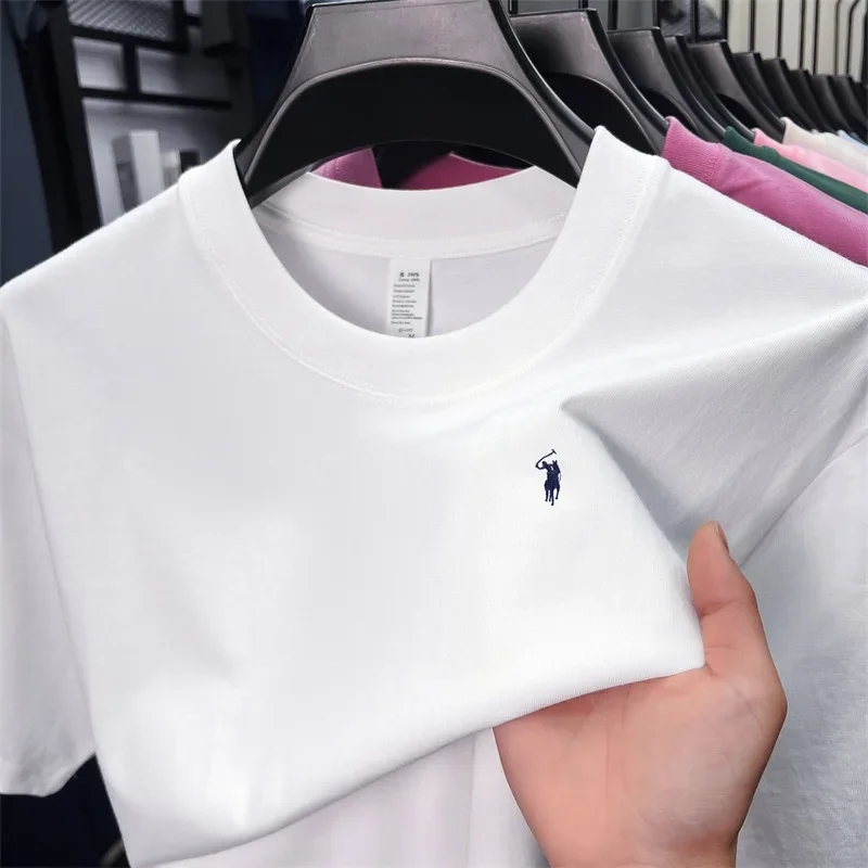 100% Cotton Men's Summer T-Shirt Golf Embroidery Short Sleeve Round Neck Breathable Loose Casual Fashion Top Tee T-Shirts 2026