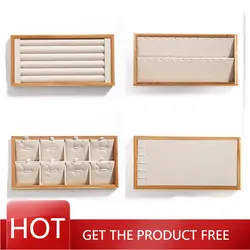 Fashion Bamboo Velvet Jewelry Display Tray Ring Box Earring Necklace Bracelet Pendant Display Organizer Jewelry Storage