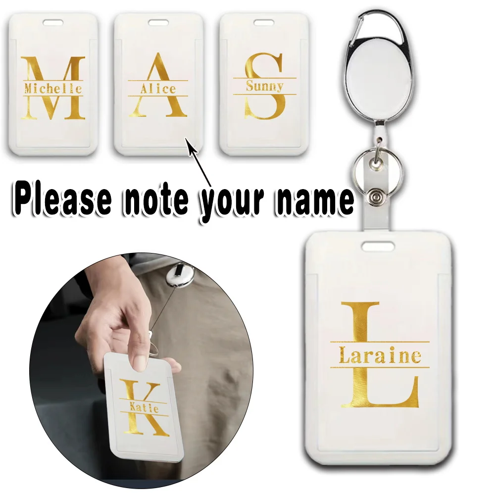 Customized Name Retractable ID Badge Holder Keychain Clip Durable Personalized Security Card Holder for Office Business Use DIY